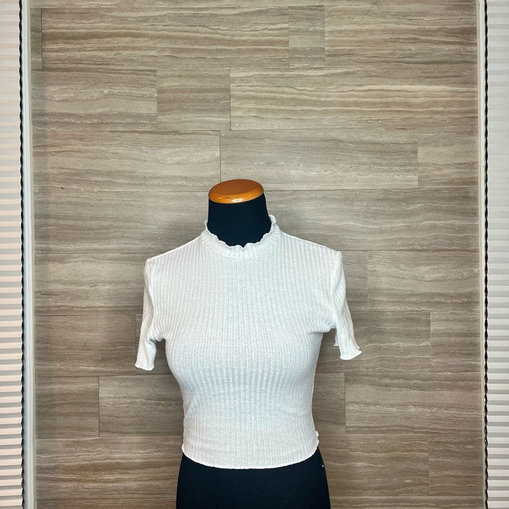 White Ribbed Women's Top